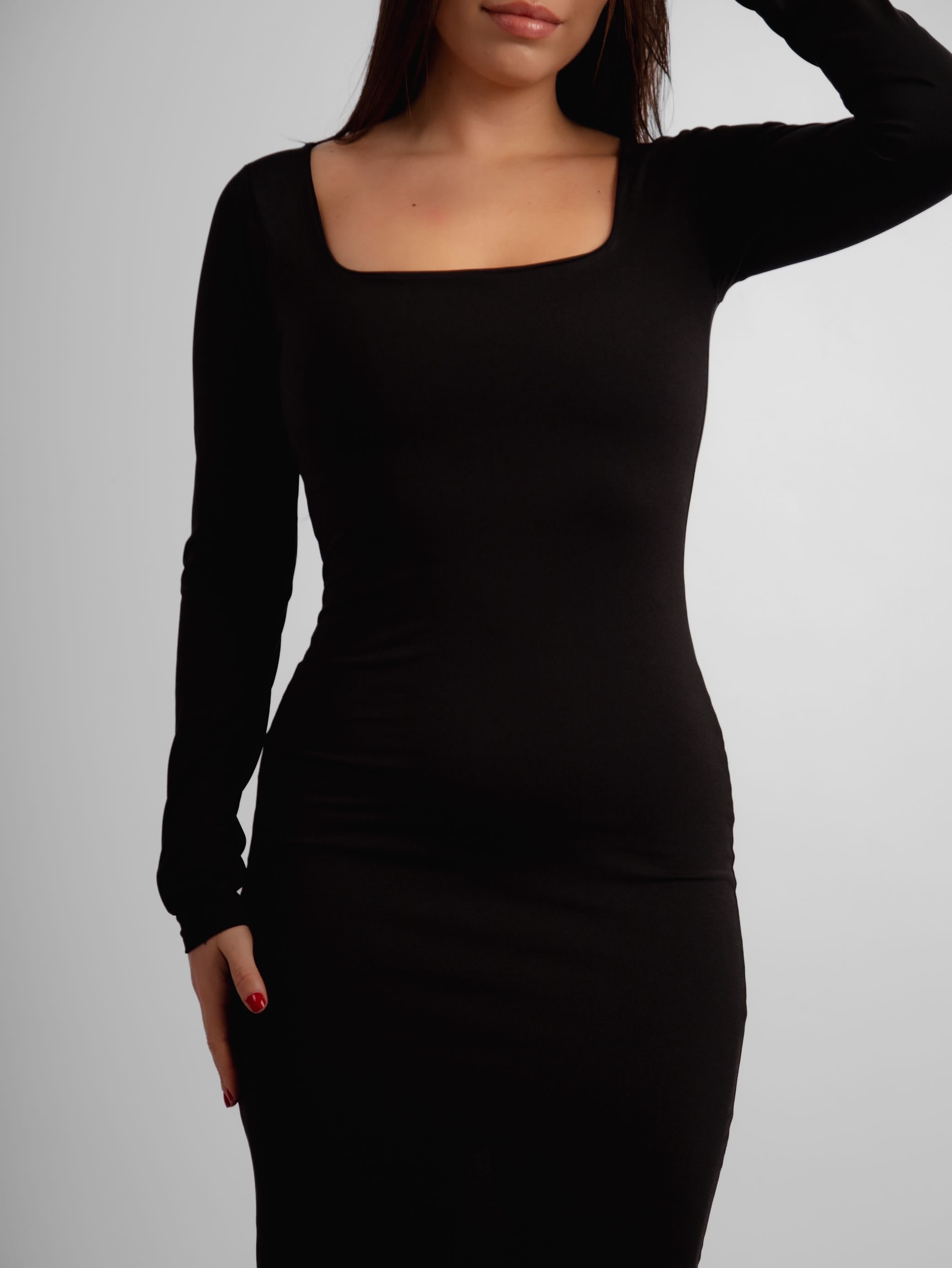 Vestido manga longa decote quadrado Giulia