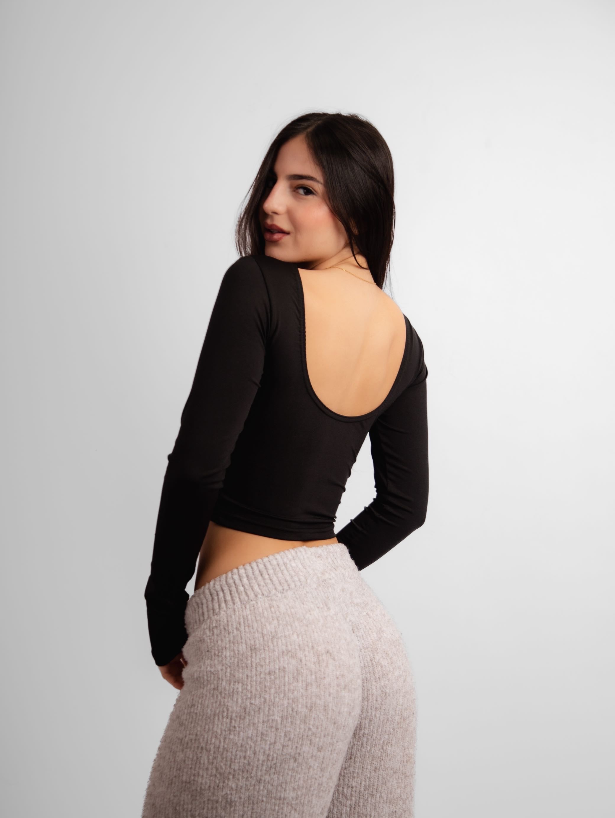 Top manga longa costas nuas Malibu