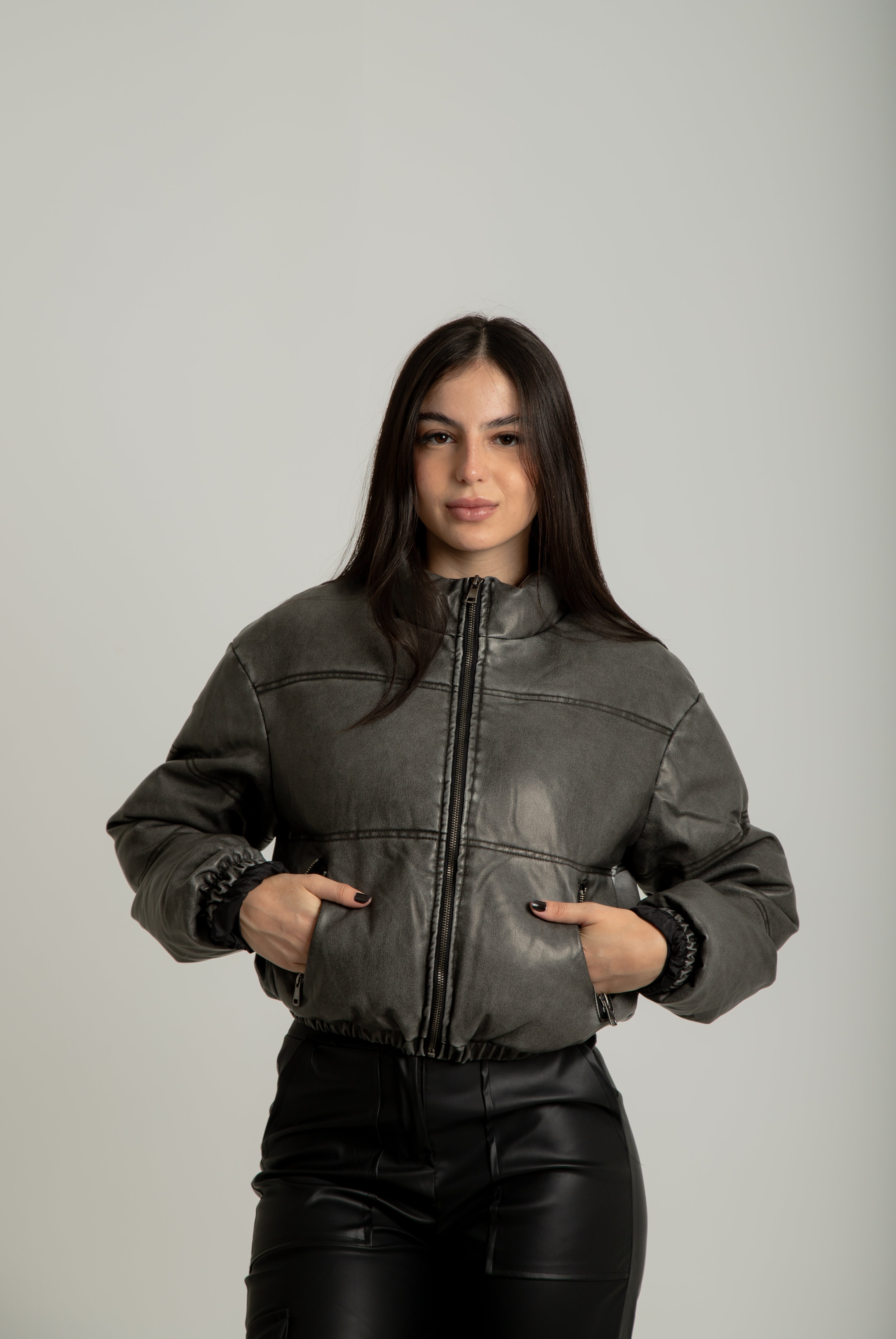 Jaqueta puffer couro Milão