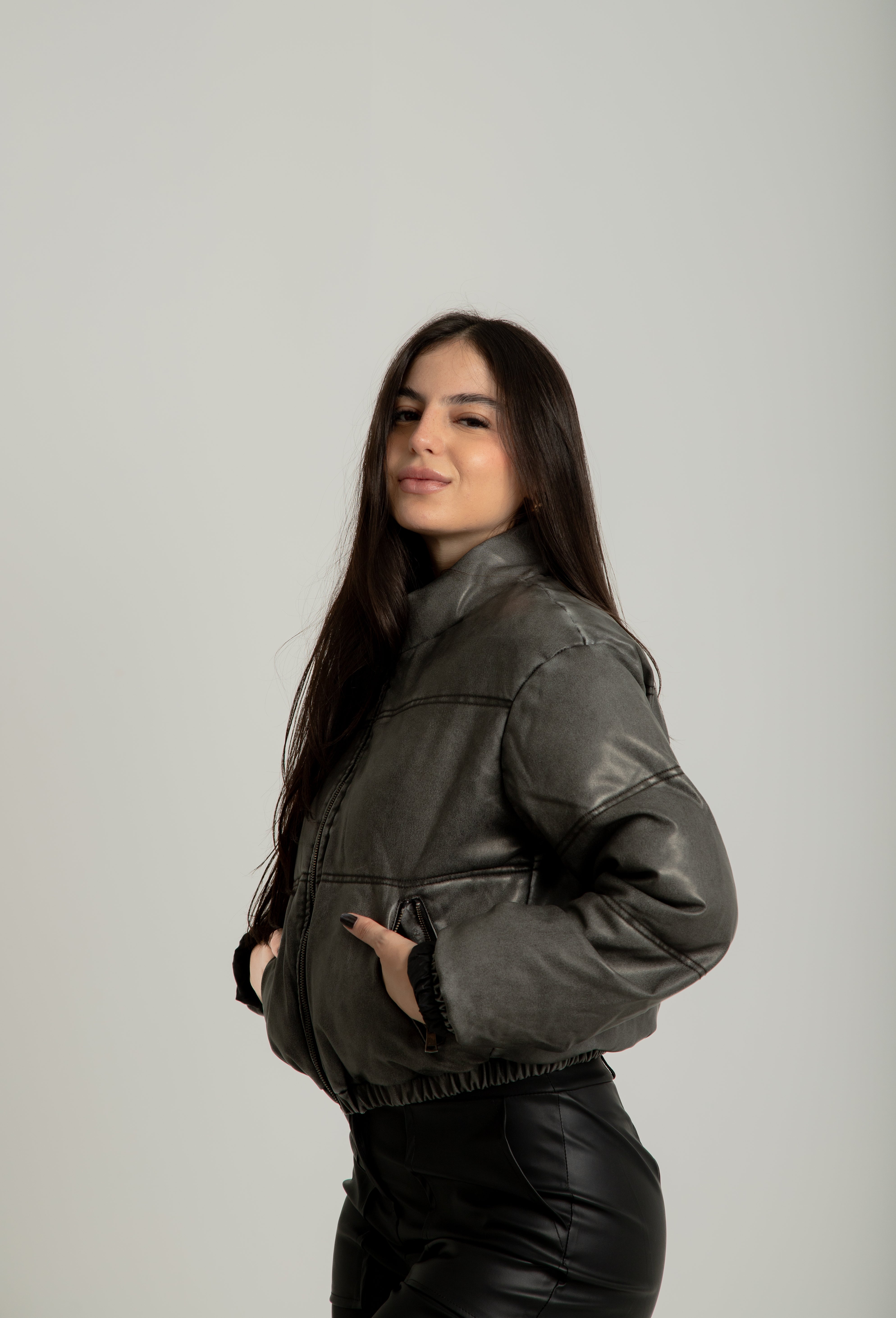 Jaqueta puffer couro Milão