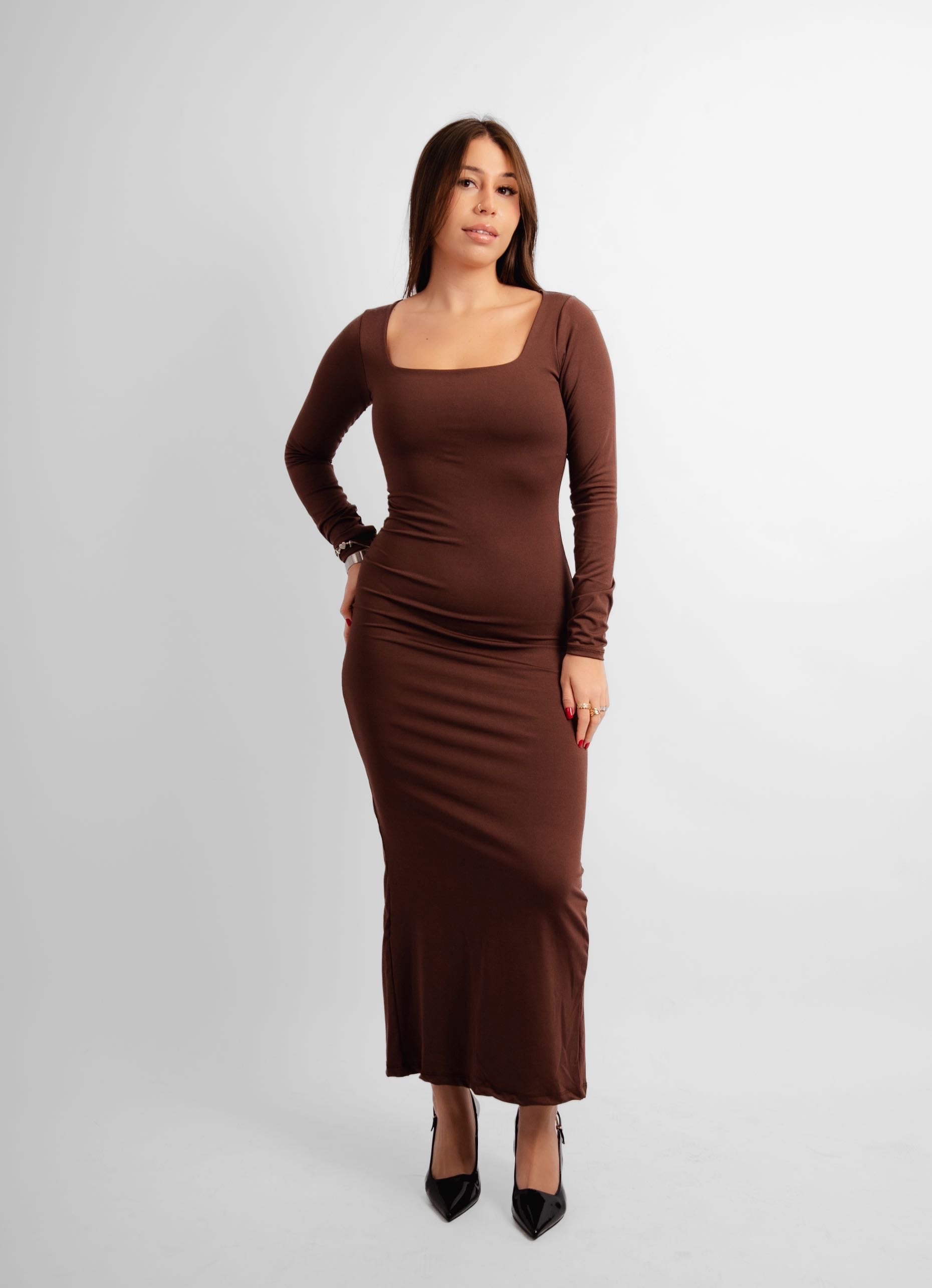 Vestido manga longa decote quadrado Giulia