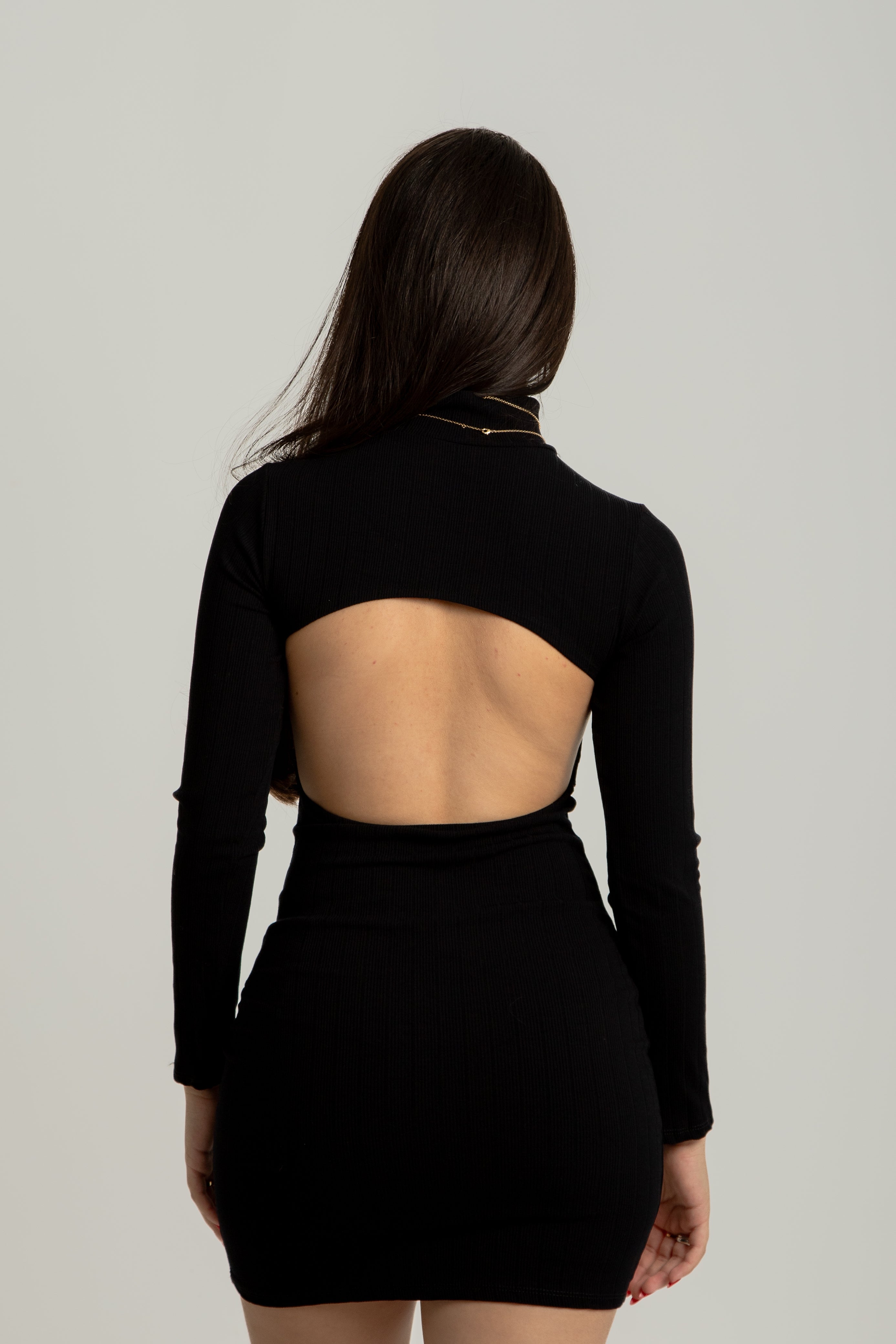 Vestido canelado curto costas nuas Nath