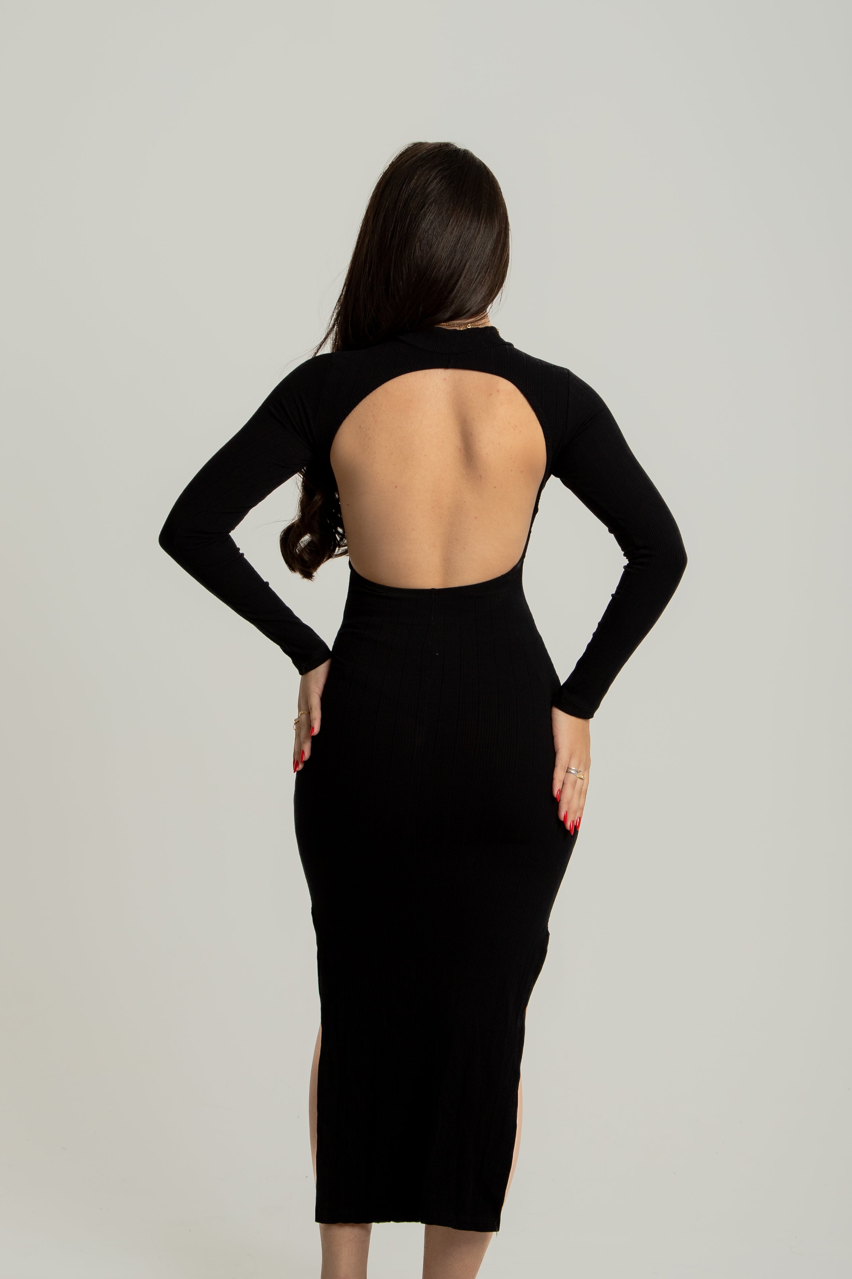 Vestido canelado longo costas nuas Nath
