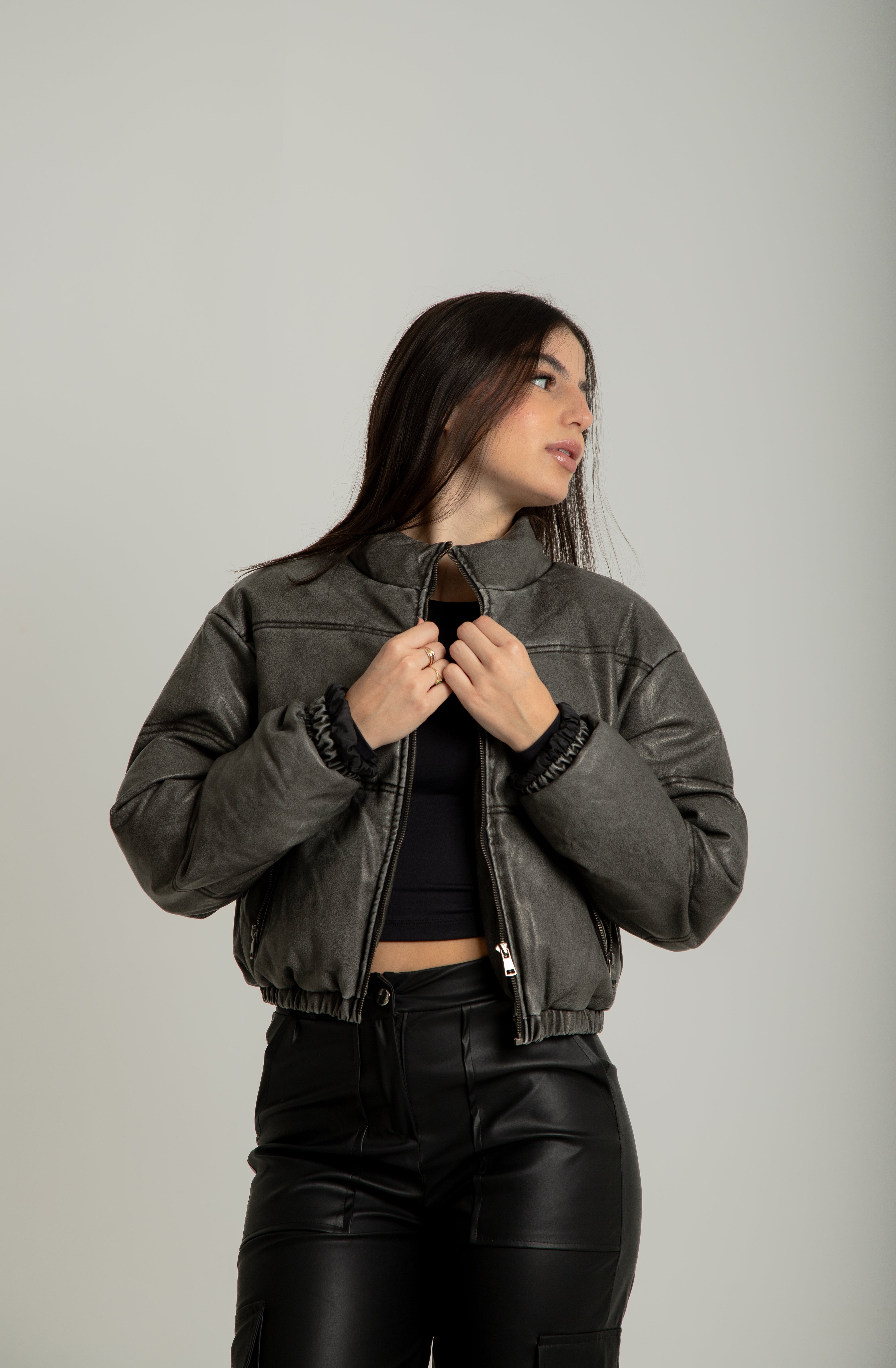 Jaqueta puffer couro Milão