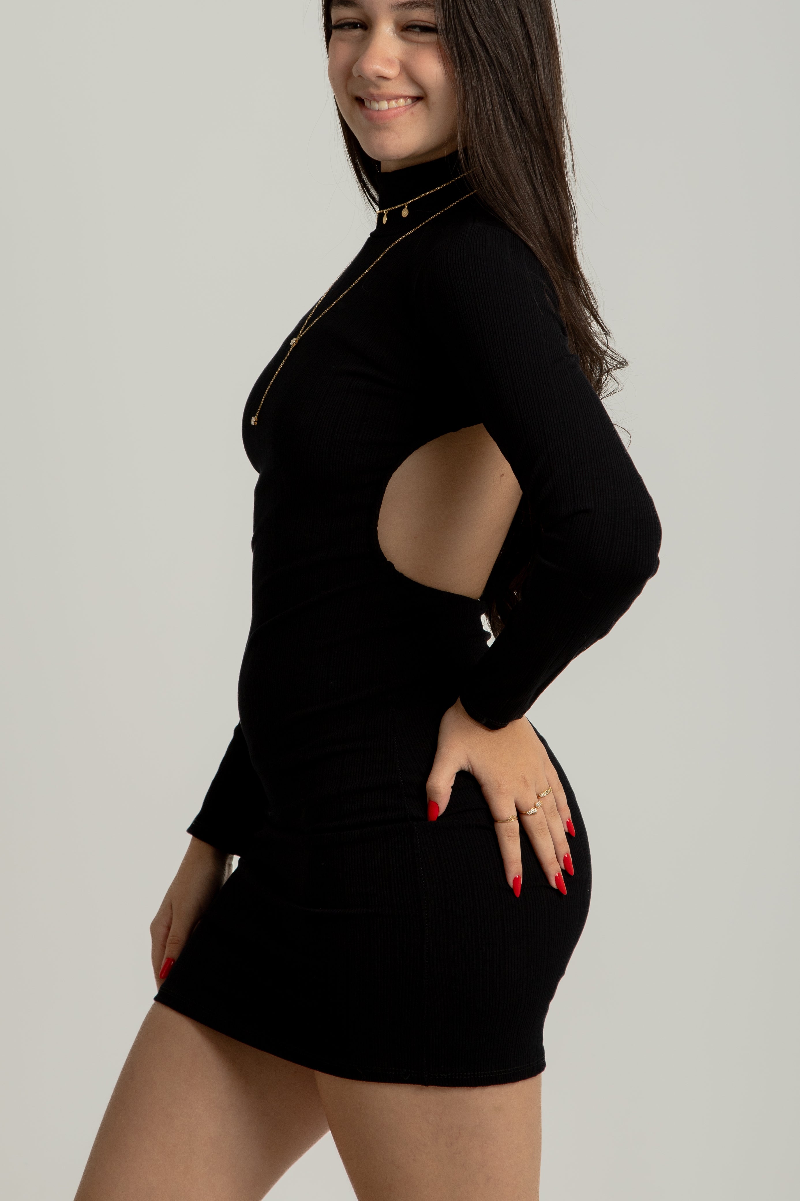 Vestido canelado curto costas nuas Nath
