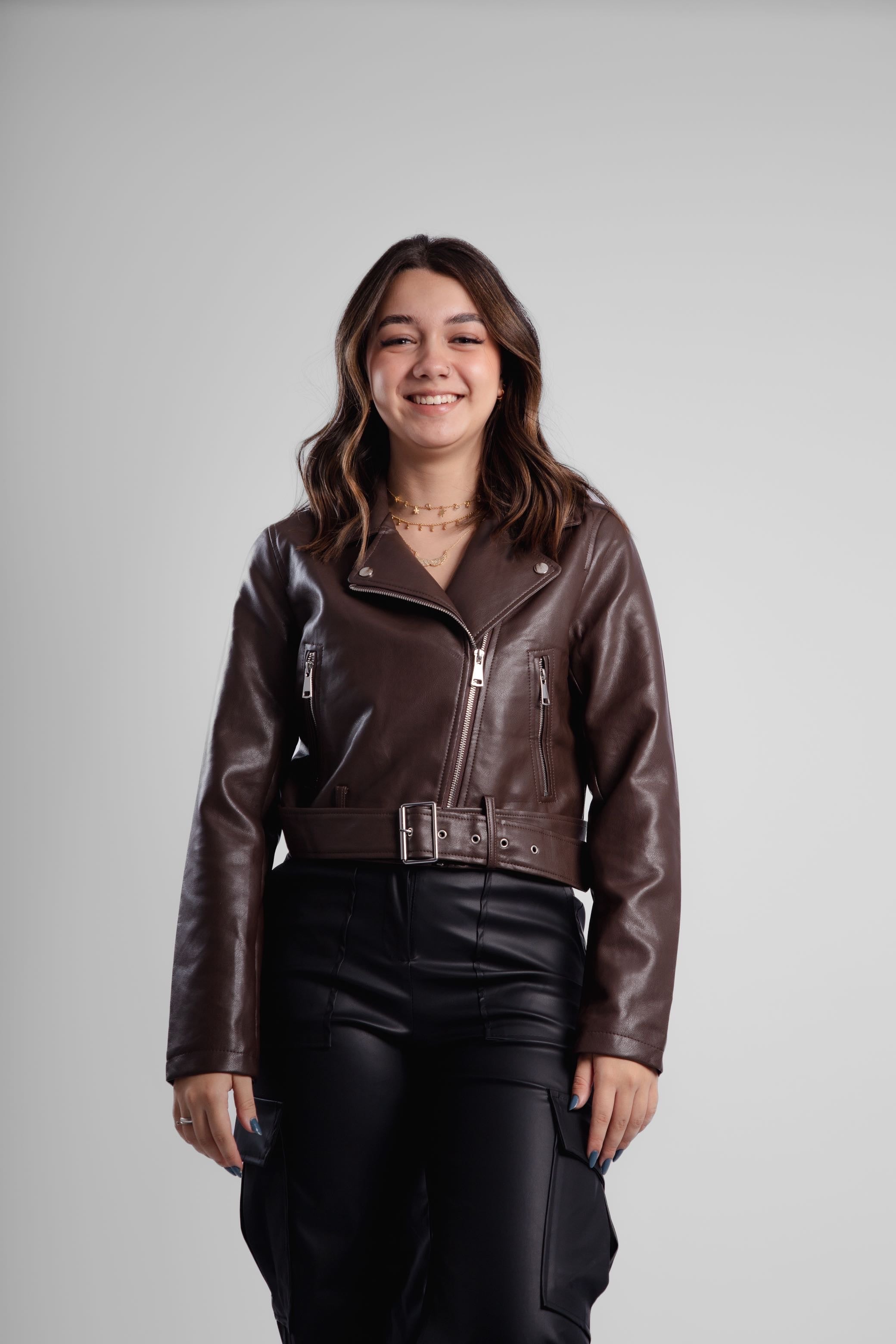Jaqueta couro oversize forrada peluciada Milão
