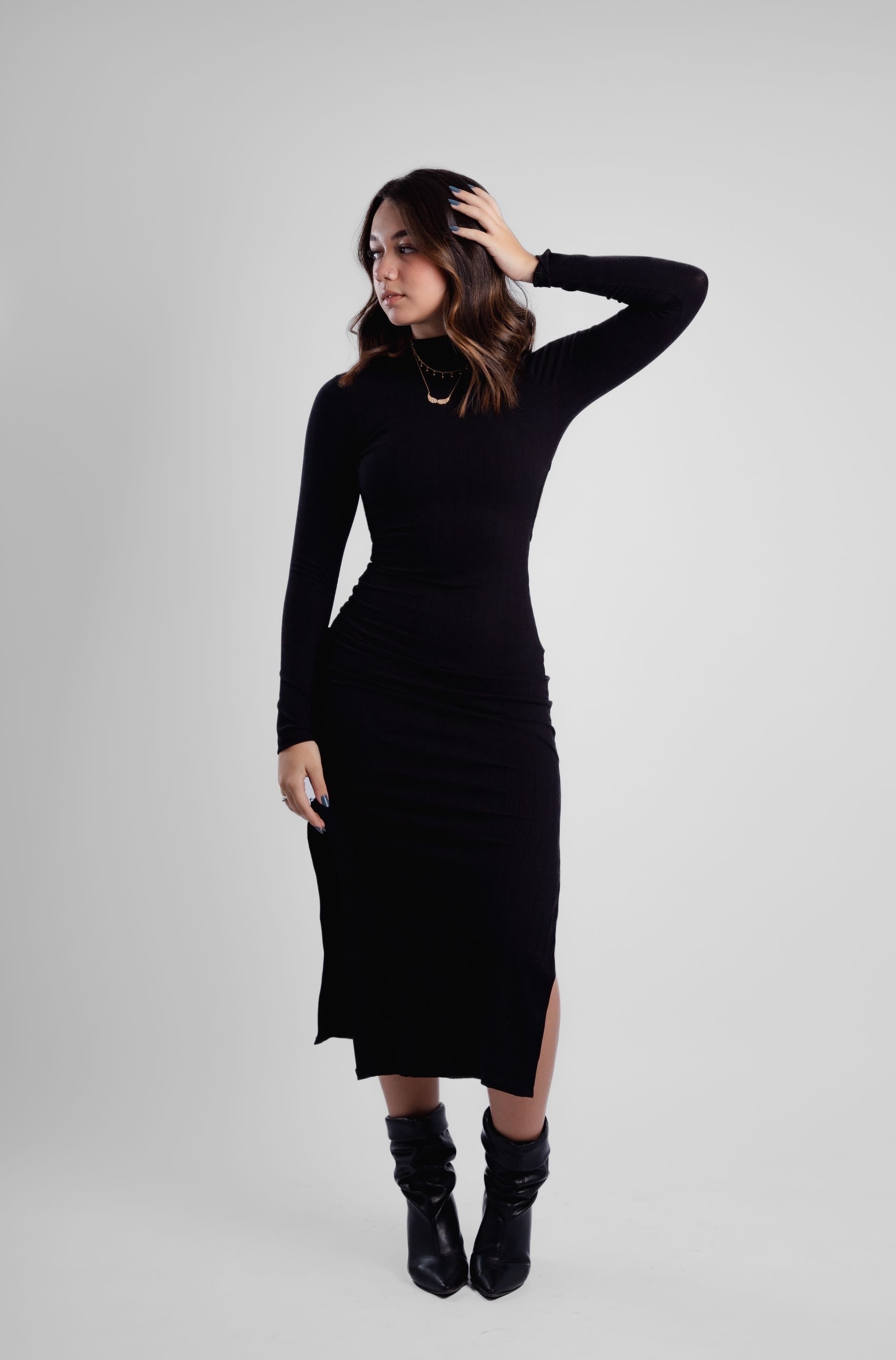 Vestido canelado longo costas nuas Nath