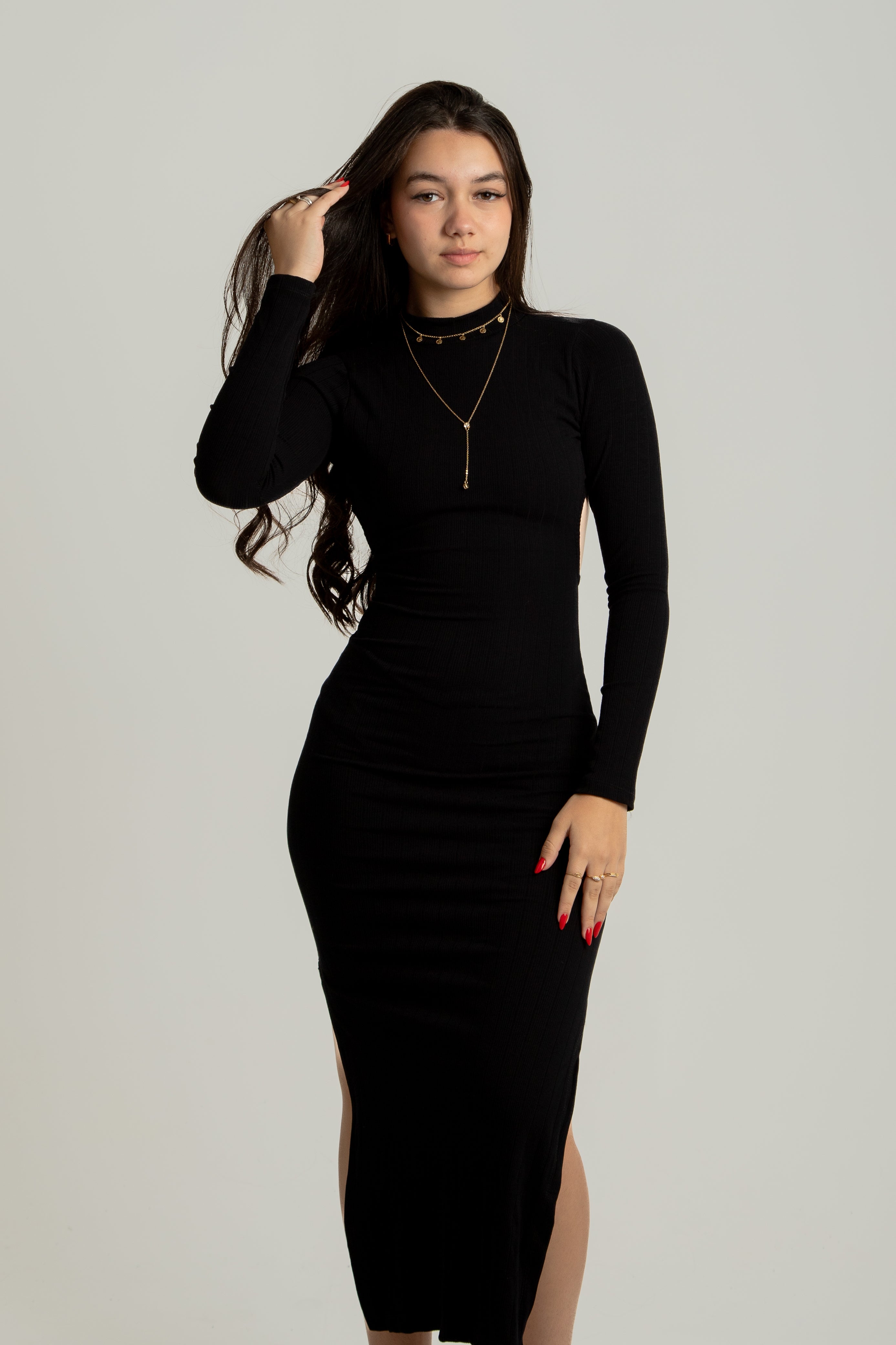 Vestido canelado longo costas nuas Nath