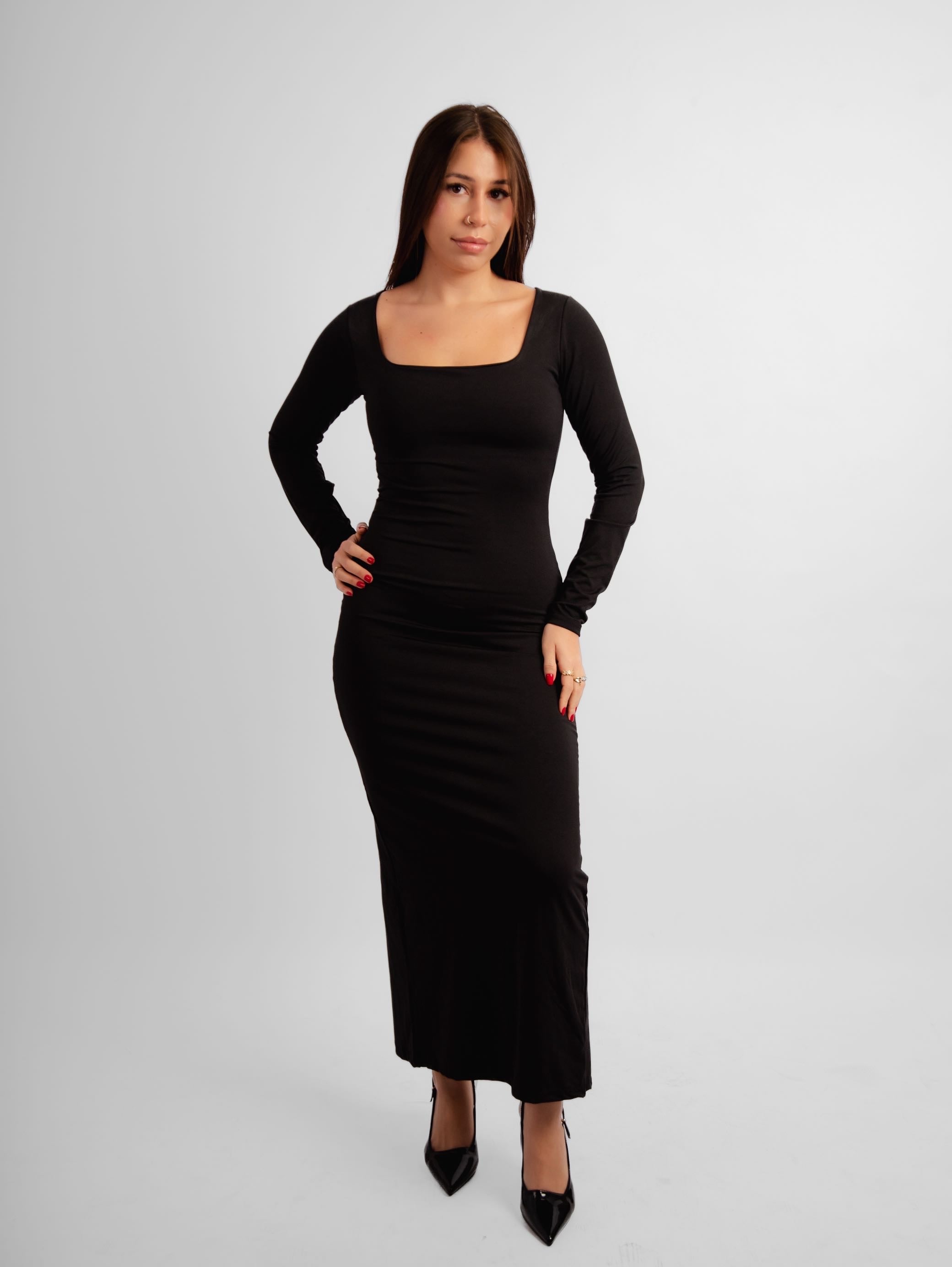 Vestido manga longa decote quadrado Giulia