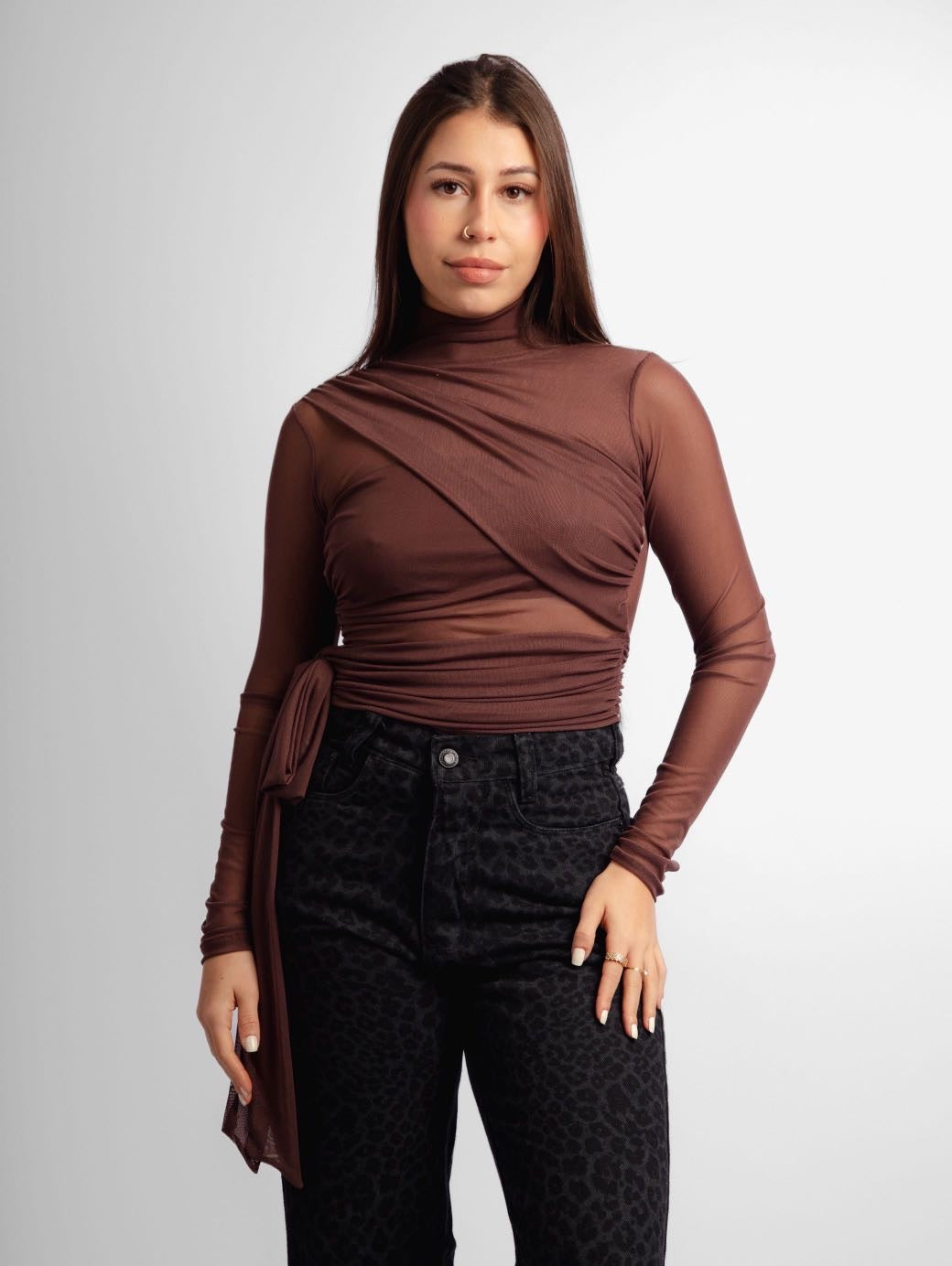 Top manga longa tule Cleo