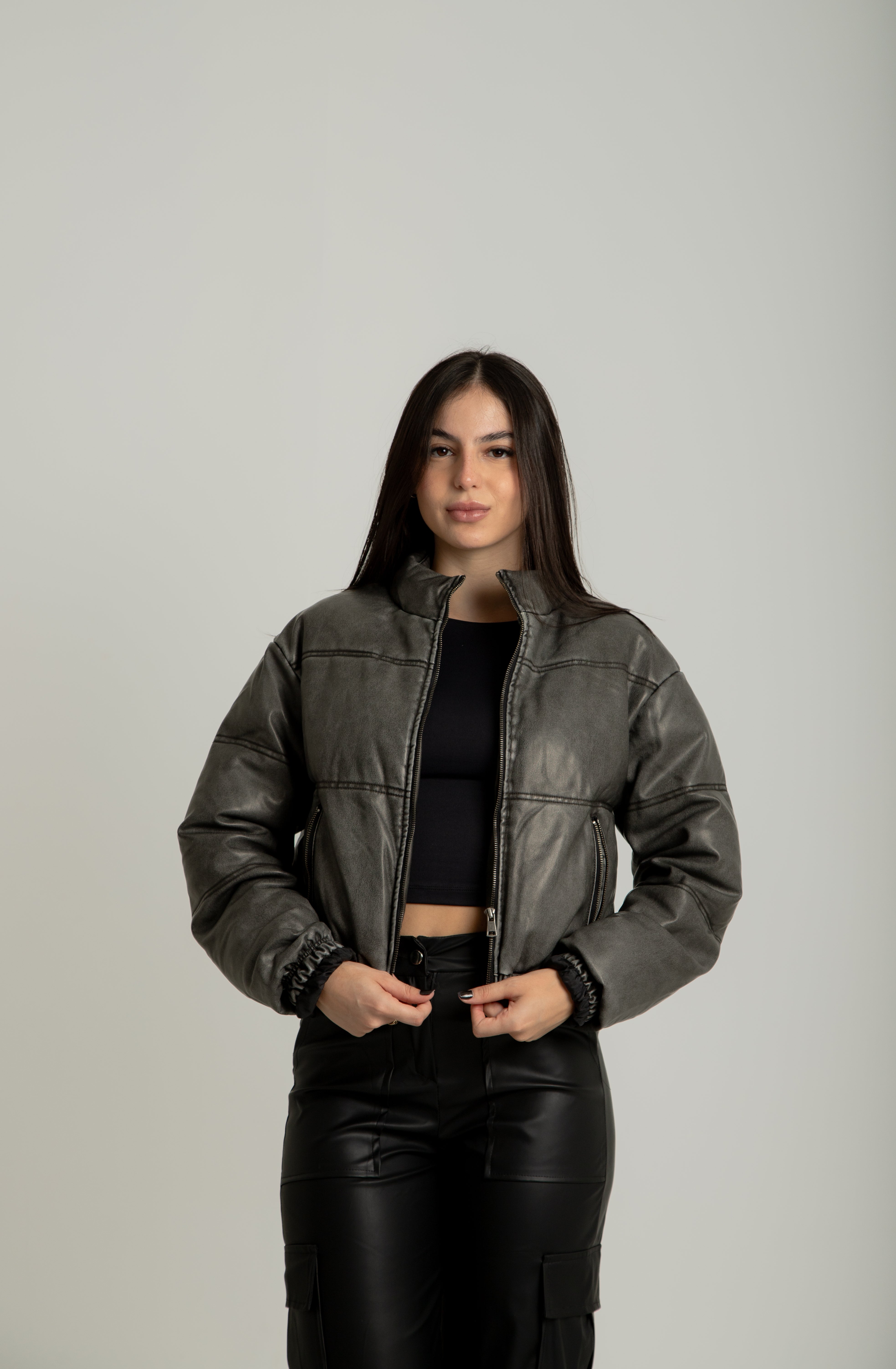 Jaqueta puffer couro Milão