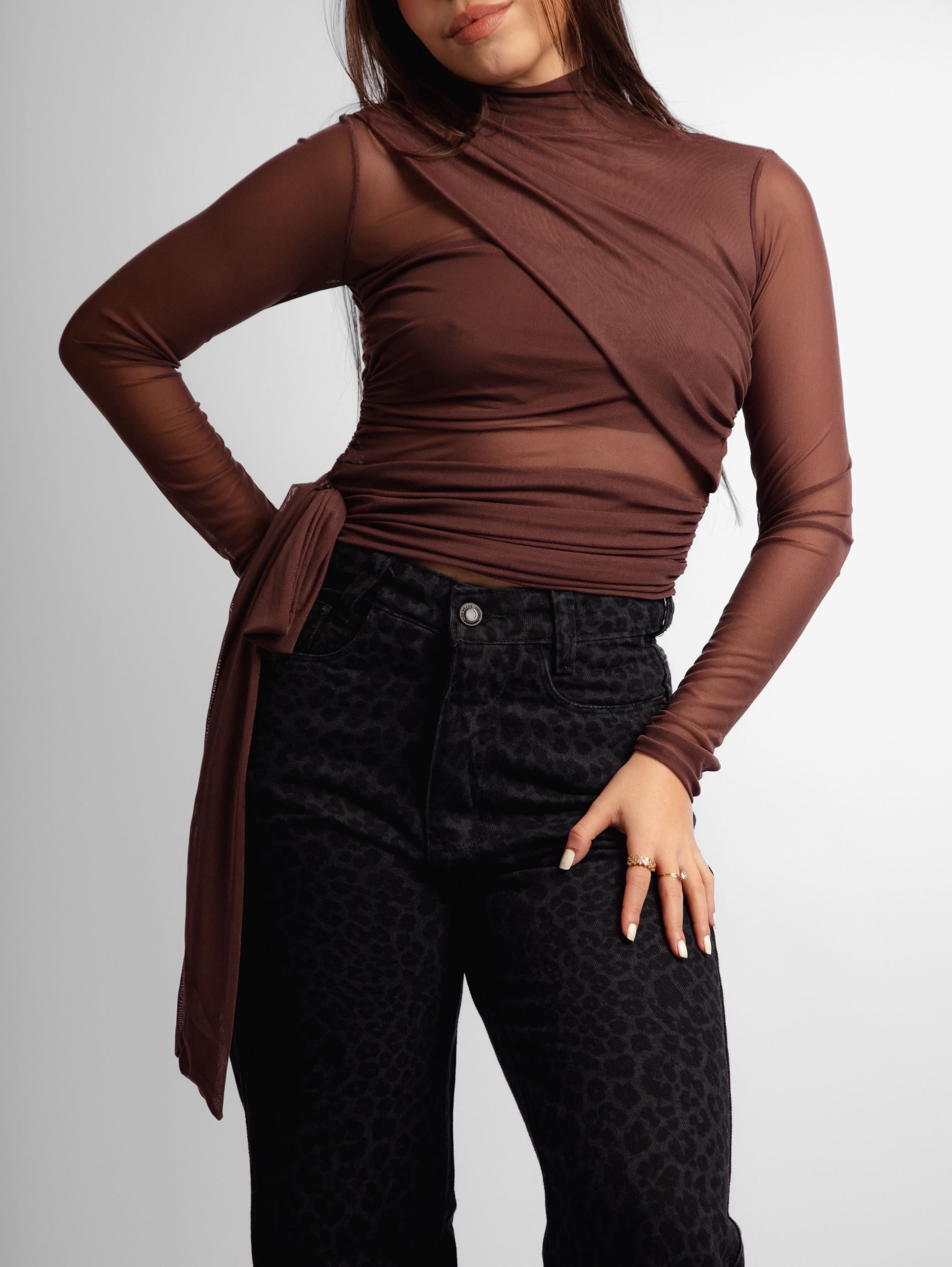 Top manga longa tule Cleo