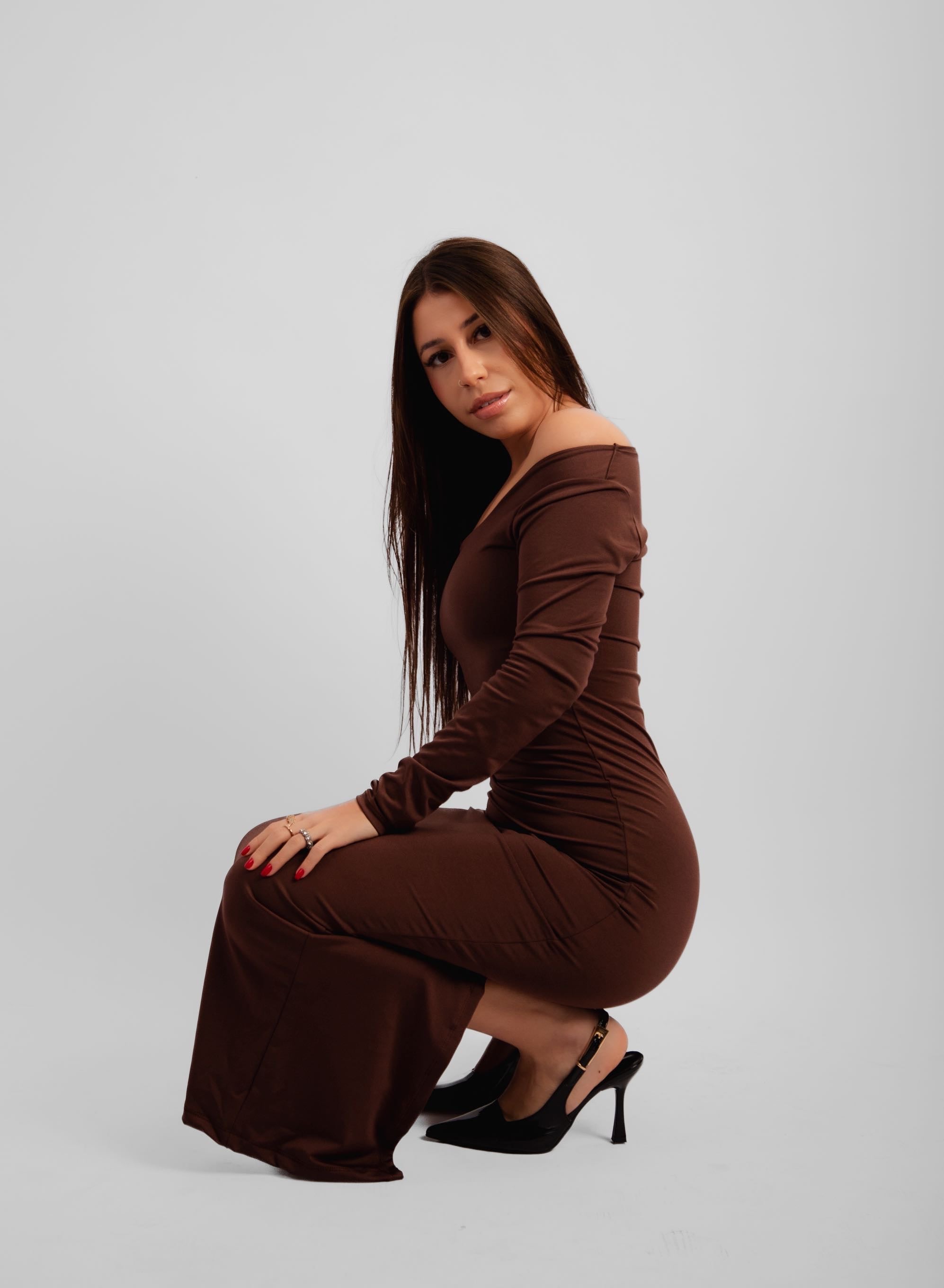 Vestido manga longa decote quadrado Giulia