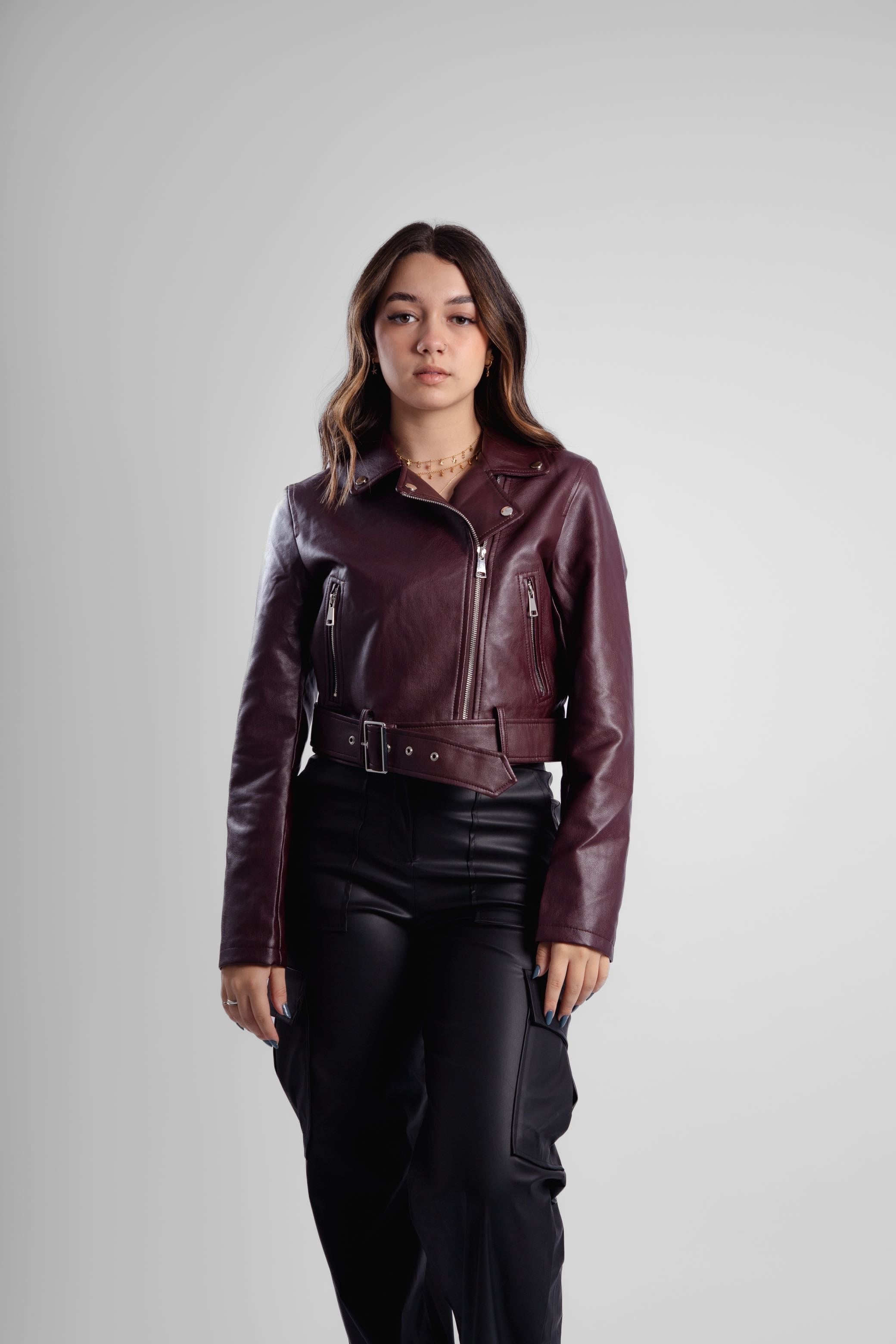Jaqueta couro oversize forrada peluciada Milão