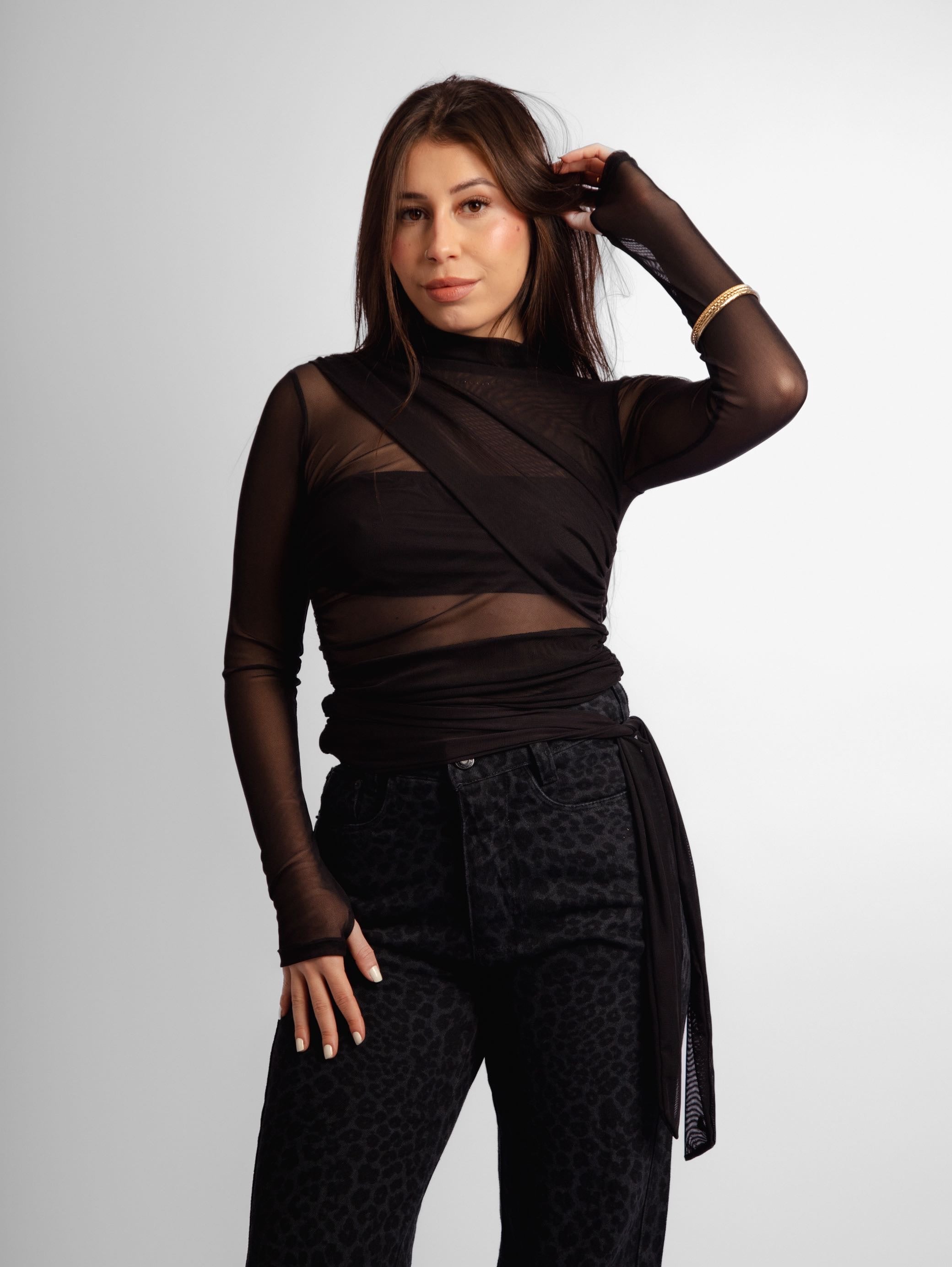 Top manga longa tule Cleo