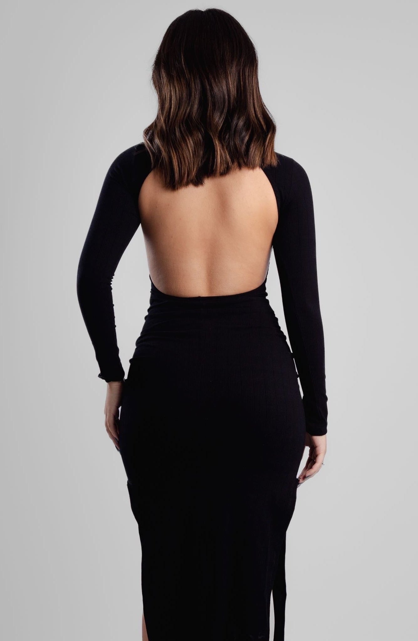 Vestido canelado longo costas nuas Nath