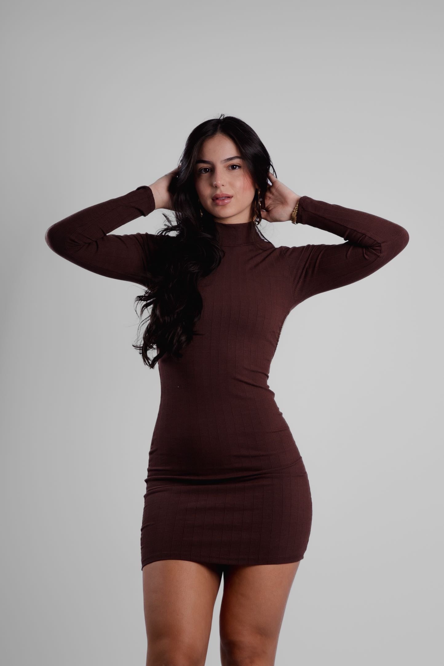 Vestido canelado curto costas nuas Nath